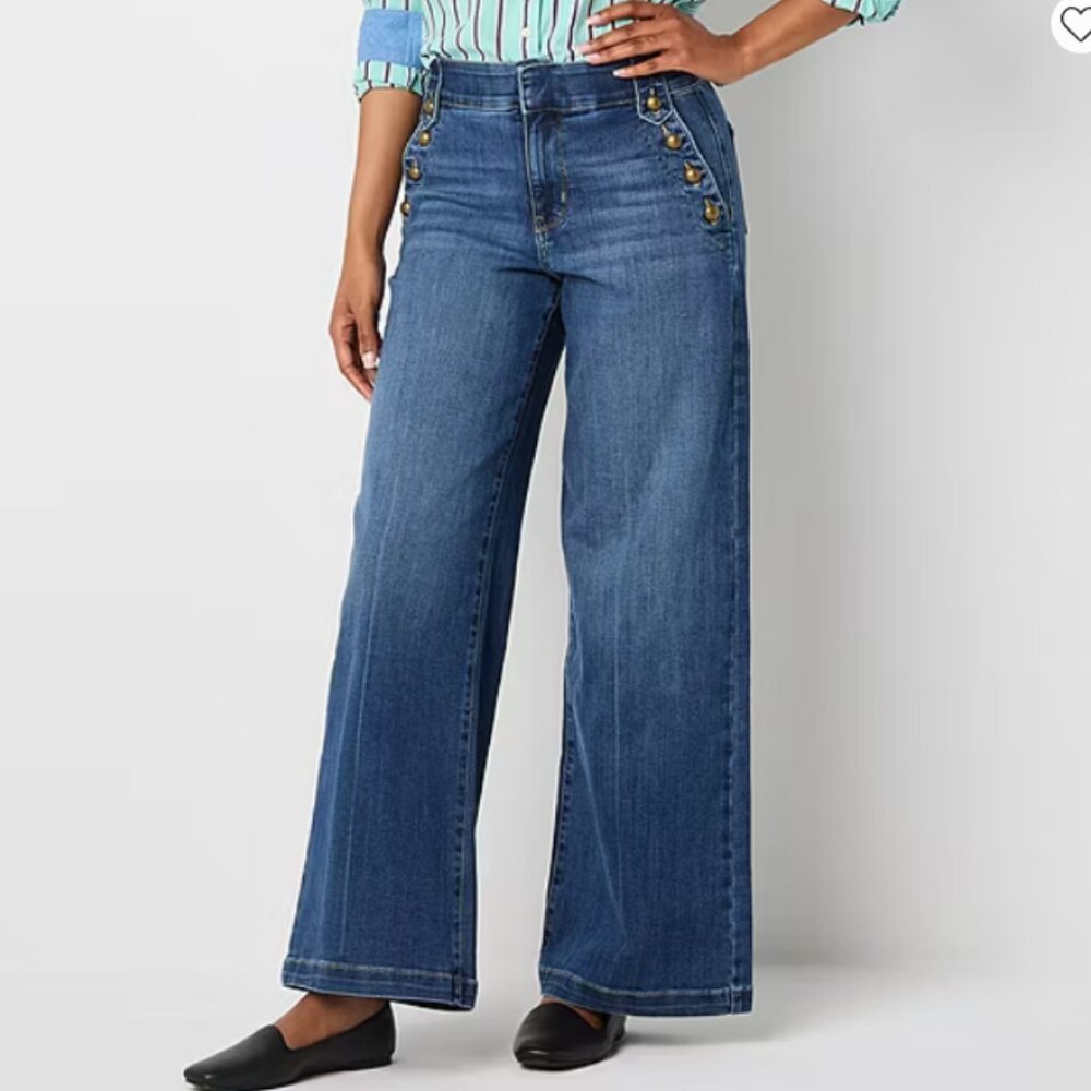 St. John’s Bay Women’s High Rise Wide Leg Jeans loose fit size 14P petite